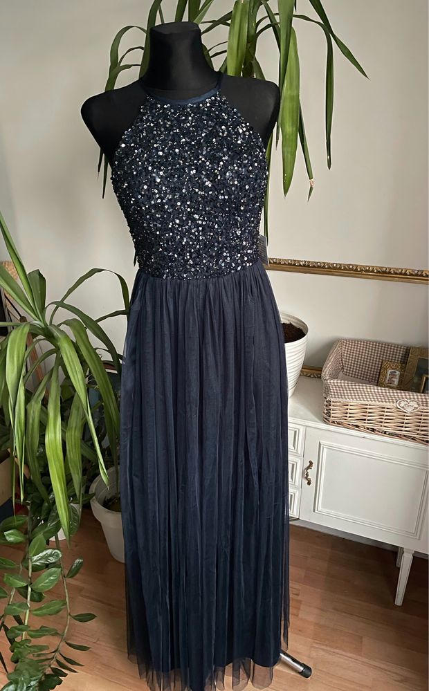 Maya deluxe cekinowa sukienka maxi 36 s 38 m 40 L tiulowa