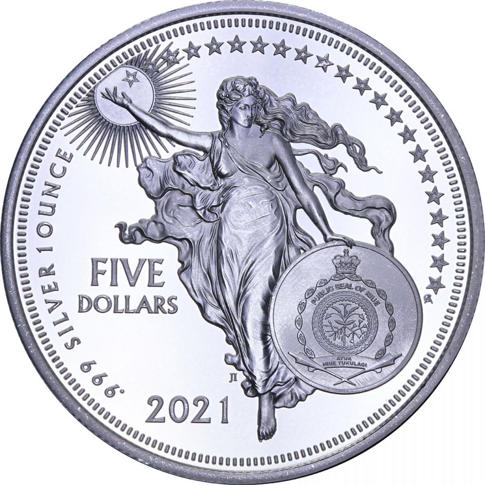 Серебряная монета 1oz Иконы Инноваций: Галилео Галилей 5 долларов 2021