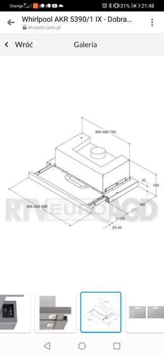 Teleskopowy Okap Whirlpool AKR 5390/1 IX