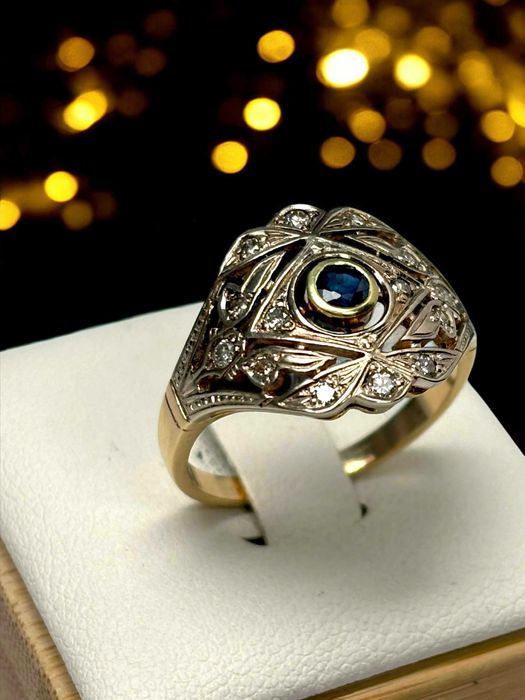 Wyjątkowy pierścionek z Brylantami i Szafirem p.585 /4,33