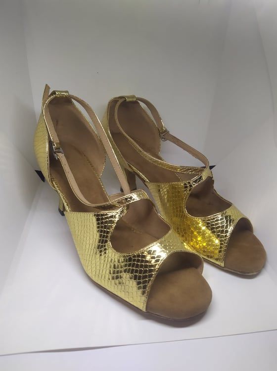Złote buty taneczne latino zamszowa podeszwa EU36 22,5cm