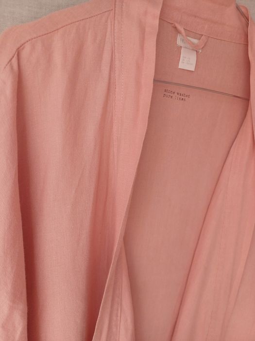 Szlafrok ze 100% lnu  Len H&M rozowy letni L XL