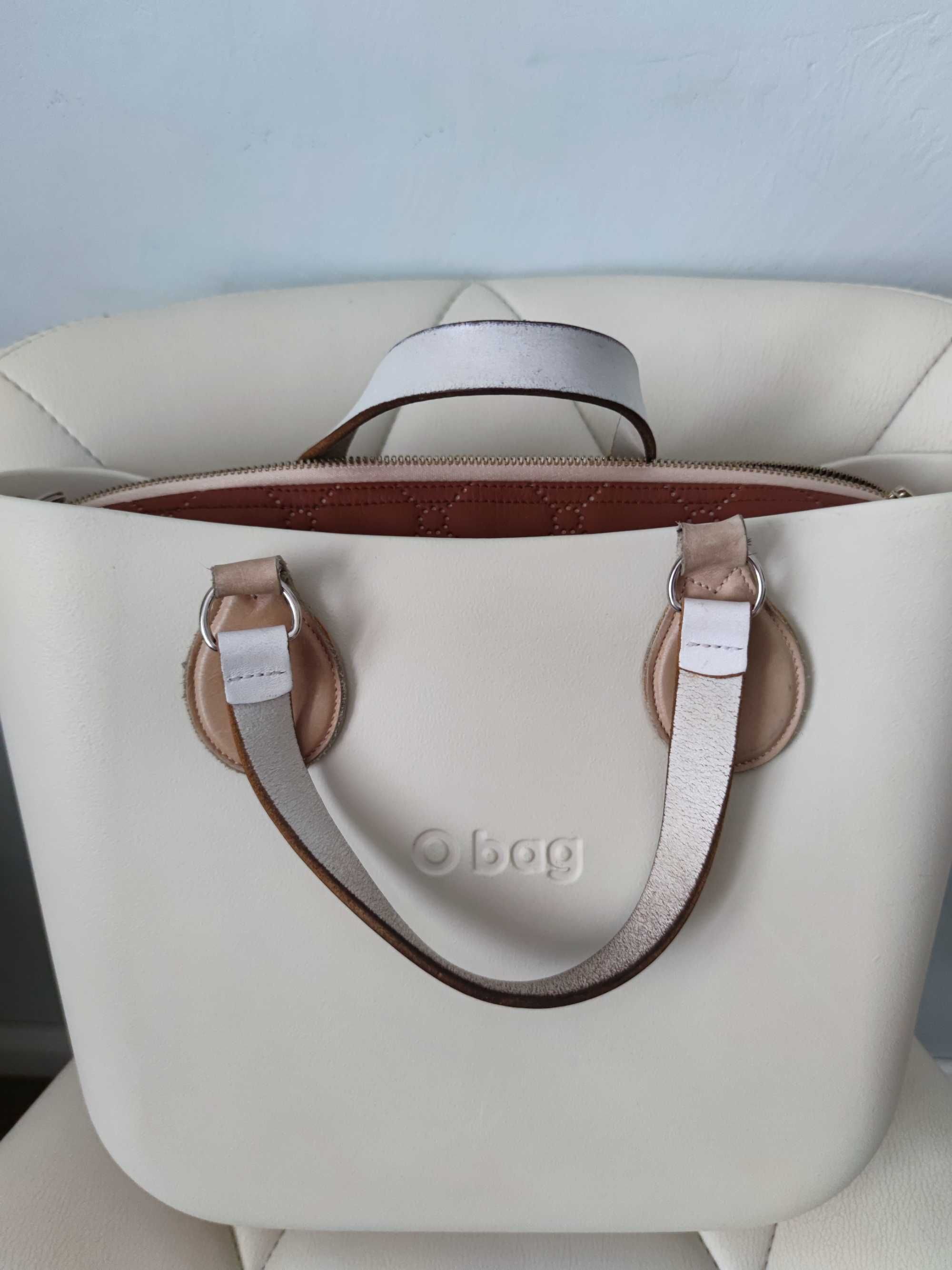 Torba kremowa shopper O Bag body dwa organizery białe uchwyty