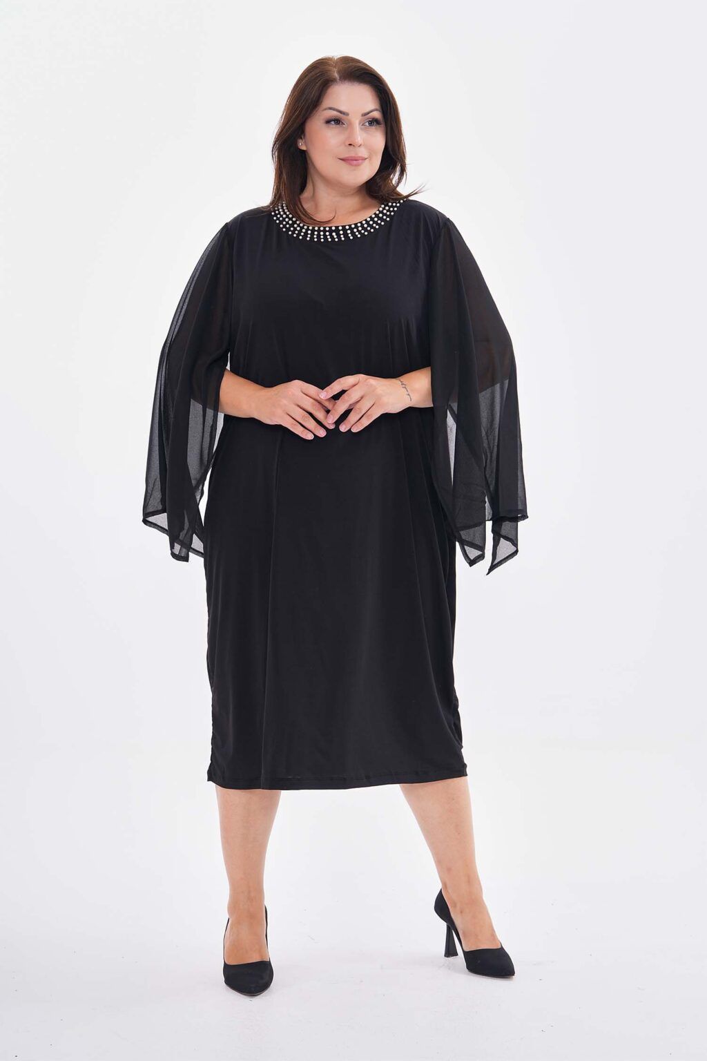 Elegancka sukienka plus size perełki Seraj tiul sylwester święta 50/52