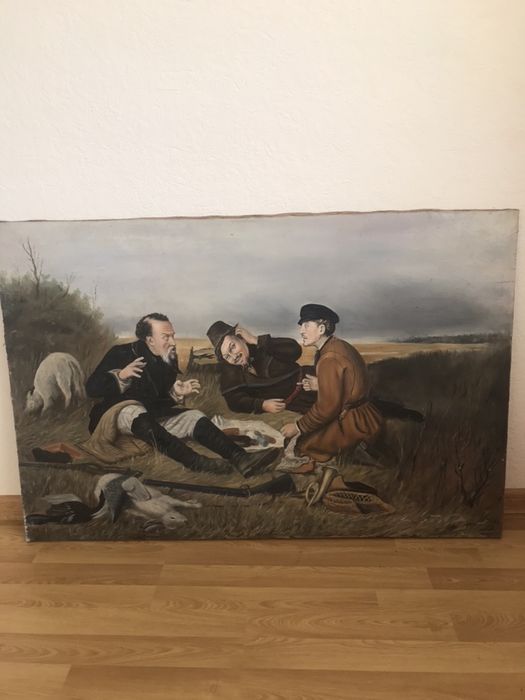 Картина, полювання, масло, 71х107 , автор невідомий - 5500 грн