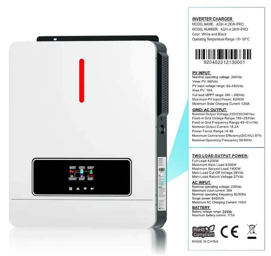 В наявності Pyrosolar 4.2KW Гибридный солнечный инвертор 24V .120A