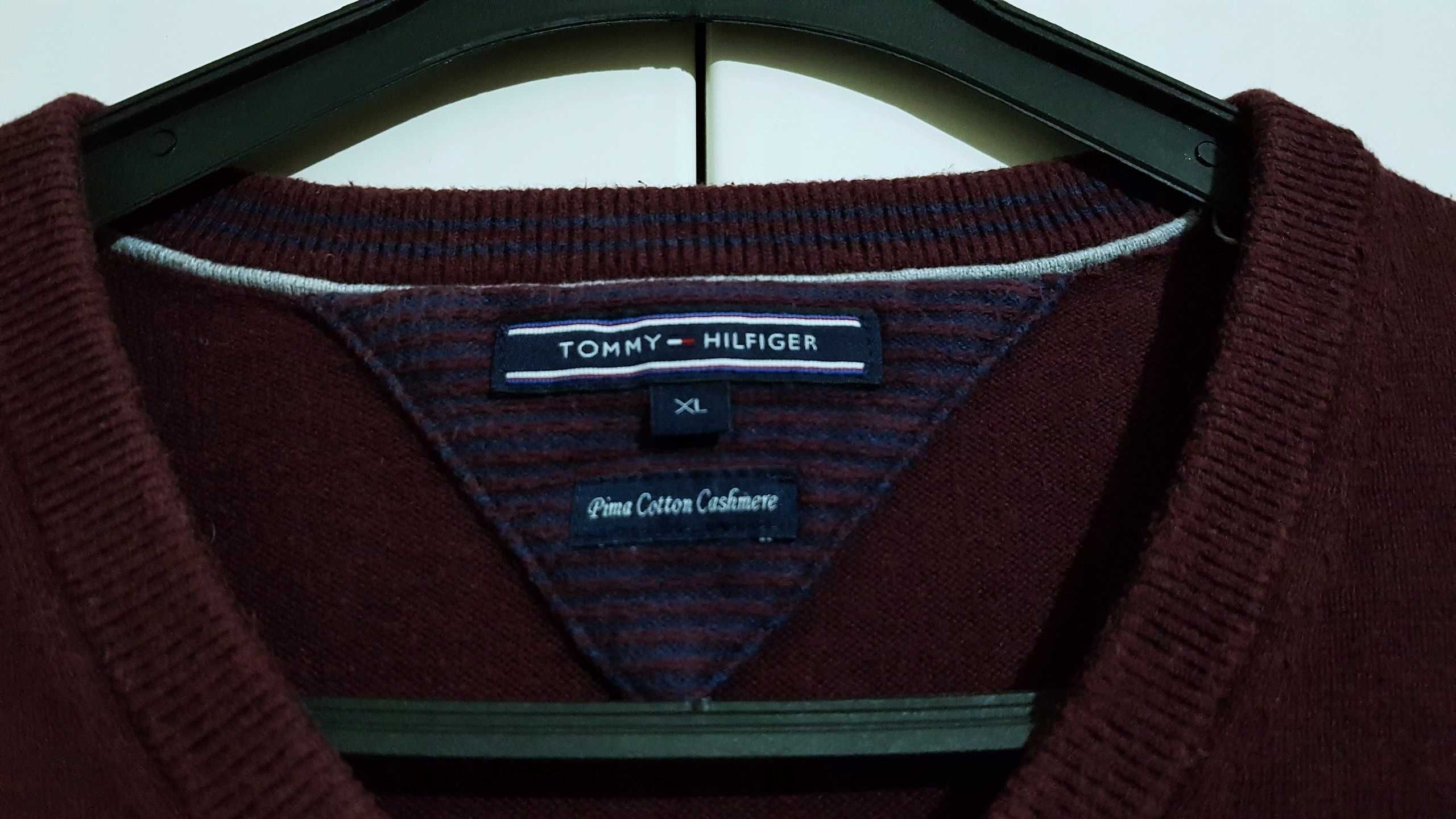 Męski Sweter Bawełna Kaszmir Bordowy Tommy Hilfiger |R. XL