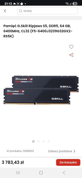 Pamięć RAM G.Skill Ripjaws S5 DDR5 64GB (2 x 32GB) 6000 CL36
