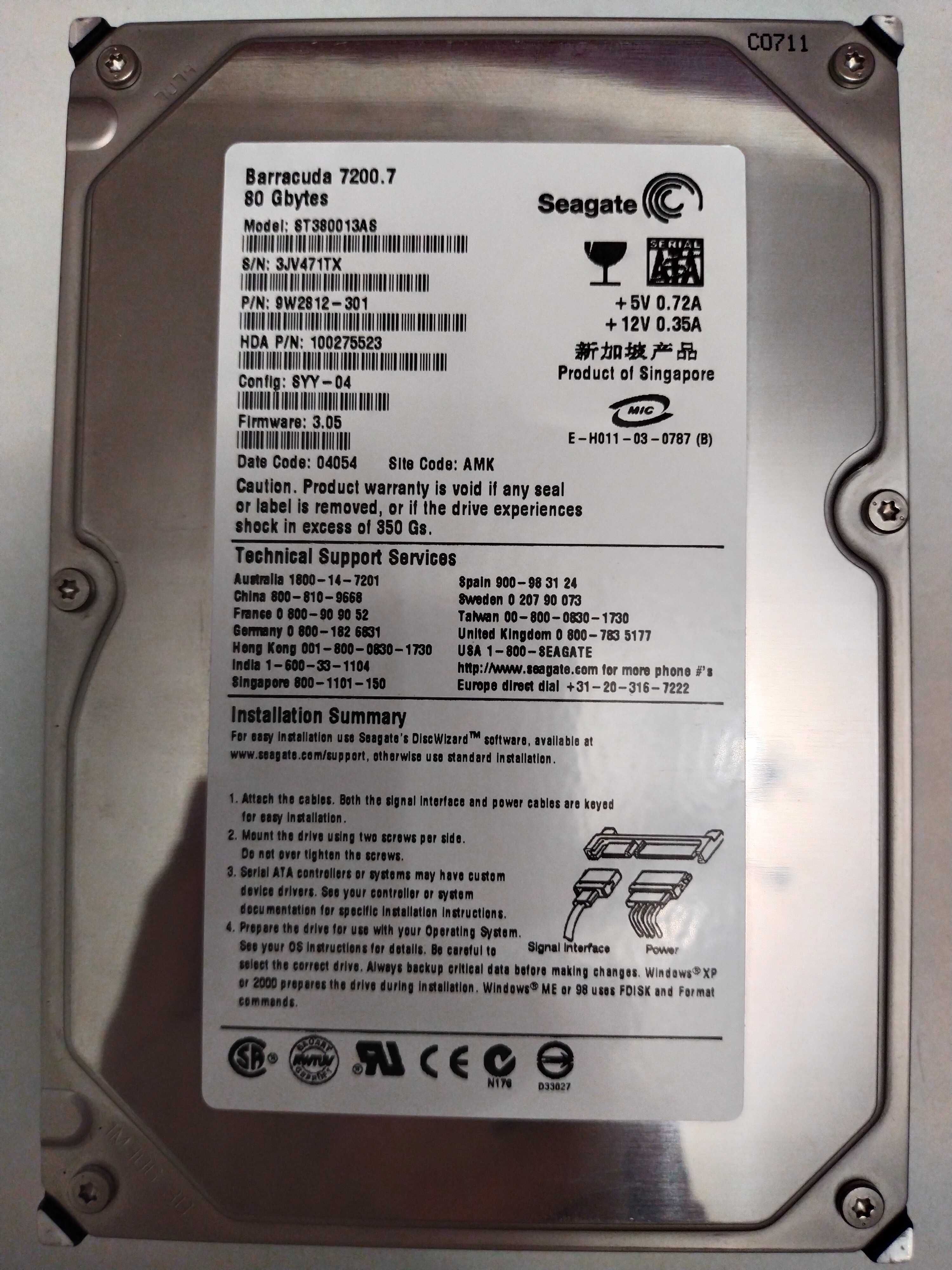 Винчестер HDD Seagate Barracuda 7200.7 80 Gb