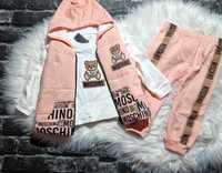 Komplet dres dla dziewczynki bluza + spodnie + kamizelka różowa 92/98