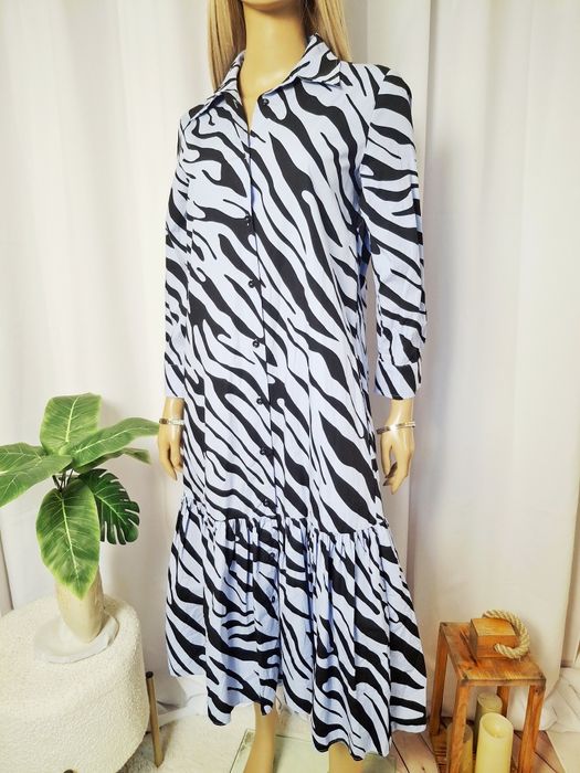 Elegancka czarna niebieska długa sukienka M 38 Zara