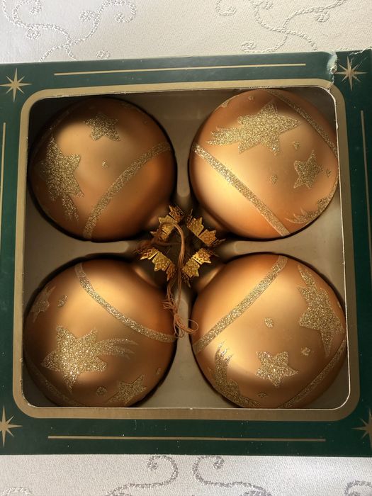 Bombki Szklane Choinkowe Złote z Gwiazdkami 80mm Komplet 4szt Klasyka