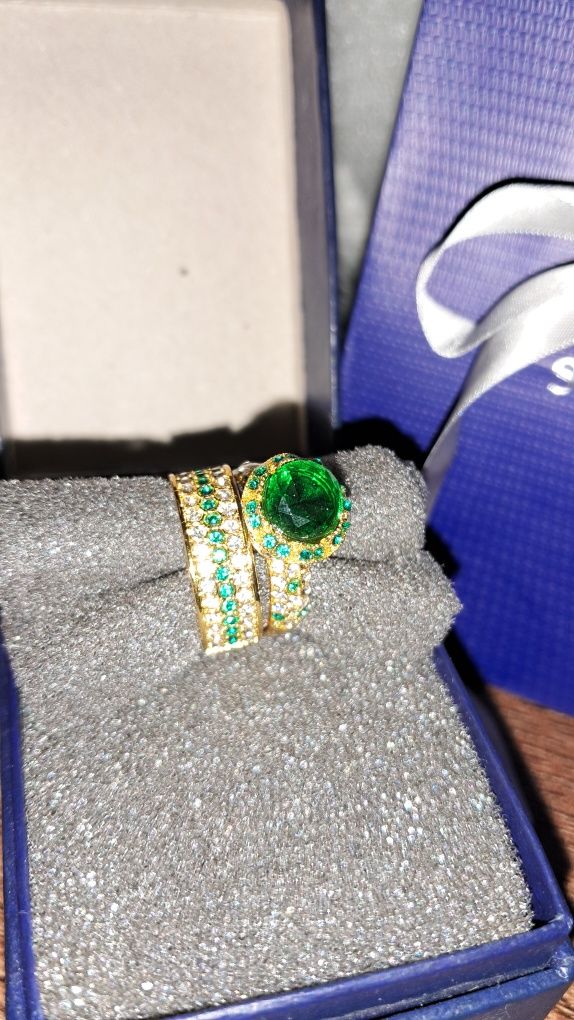 Серебряное кольцо двойное с позолотой камни Swarovski