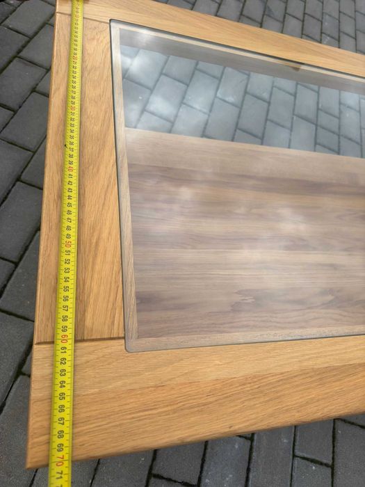Ława drewniana szklany blat 125x70x40 stan BDB.
