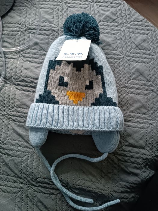 Czapka niemowlęca 5.10.15 nowa błękitna ocieplana zima niebieska 40/42