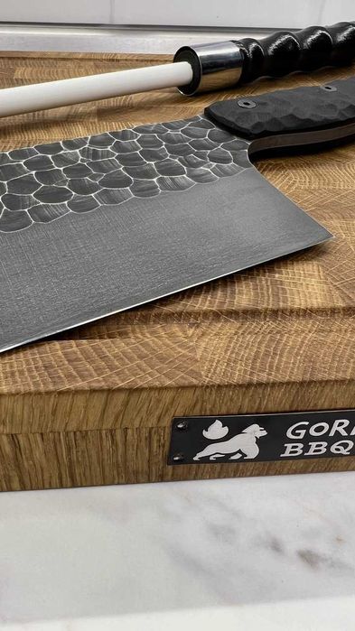 Торцева дошка дуб з тяпкою Серб+ мусат DS34 Торцевая разделочная доска