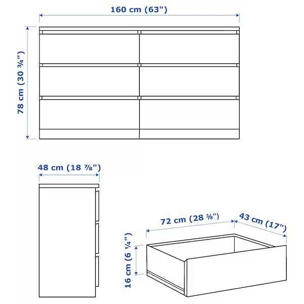 MALM Komoda, 6 szuflad, okleina dębowa 160x78  Nowa w kartonach