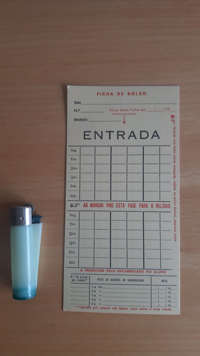 Cartão de ponto antigo, década de 40, estado igual a novo, nunca usado