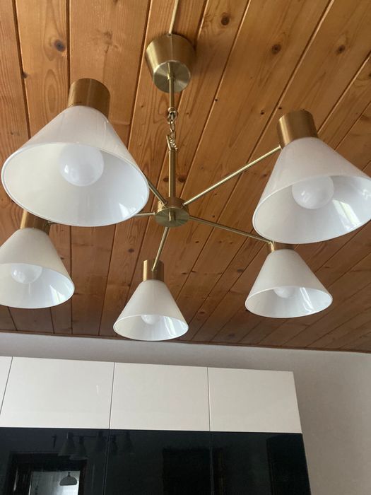 IKEA FLUGBO Żyrandol, kolor mosiądz/szkło + kinkiet