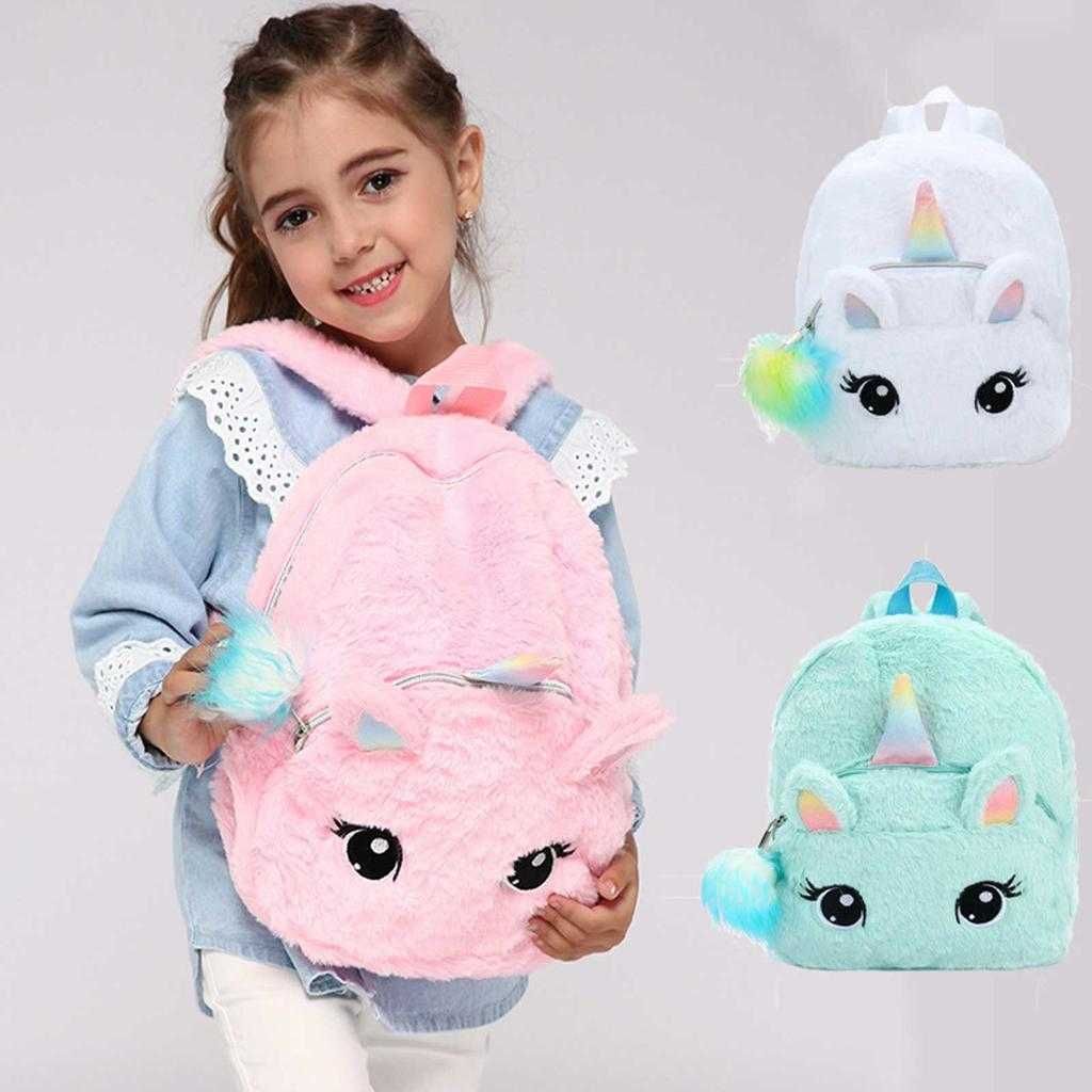 Дитячий рюкзак Единоріг рожевий м'ятний, рюкзак для дівчинки пухнастий