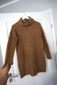 XS Only karmelowa beżowa sukienka sweter golf jesień camel