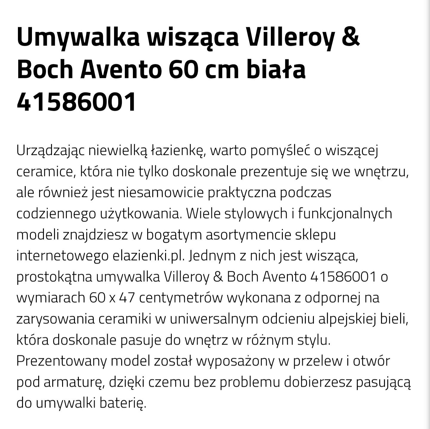 Umywalka AVENTO- Villeroy & Boch z oryginalnym korkiem