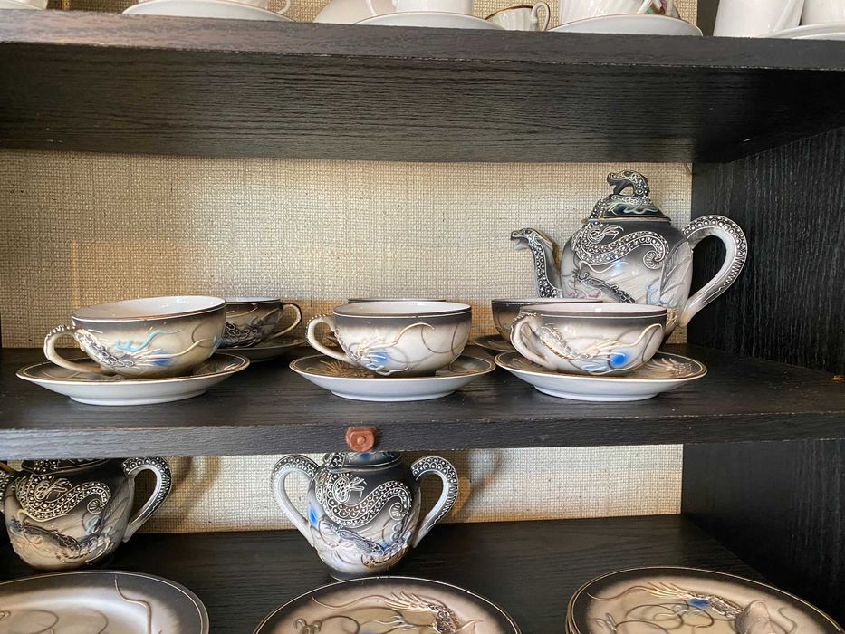 servico chines tons cinzento varias pecas  antigo