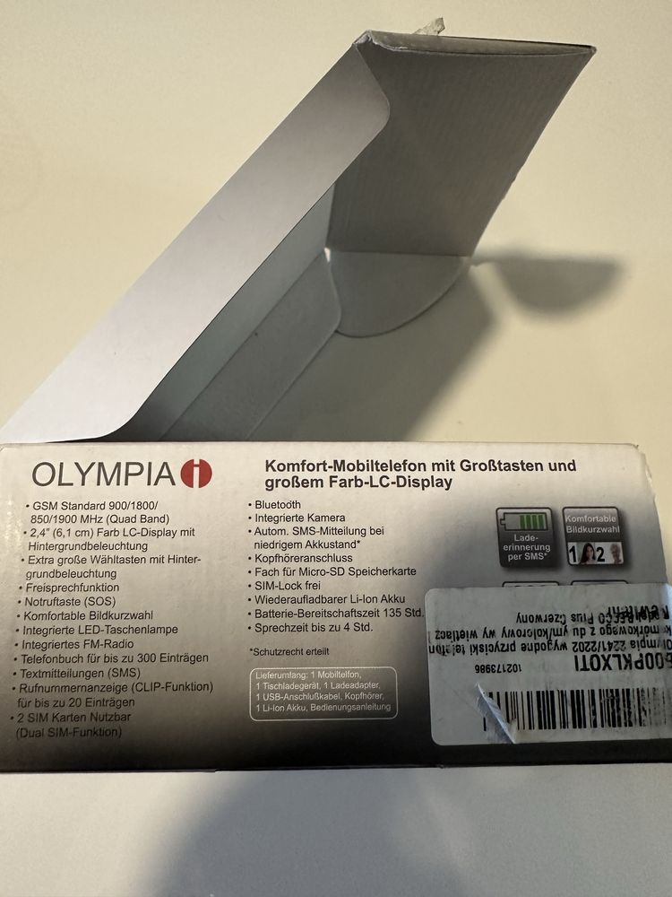 Telefon dla seniora Olympia z funkcją SOS
