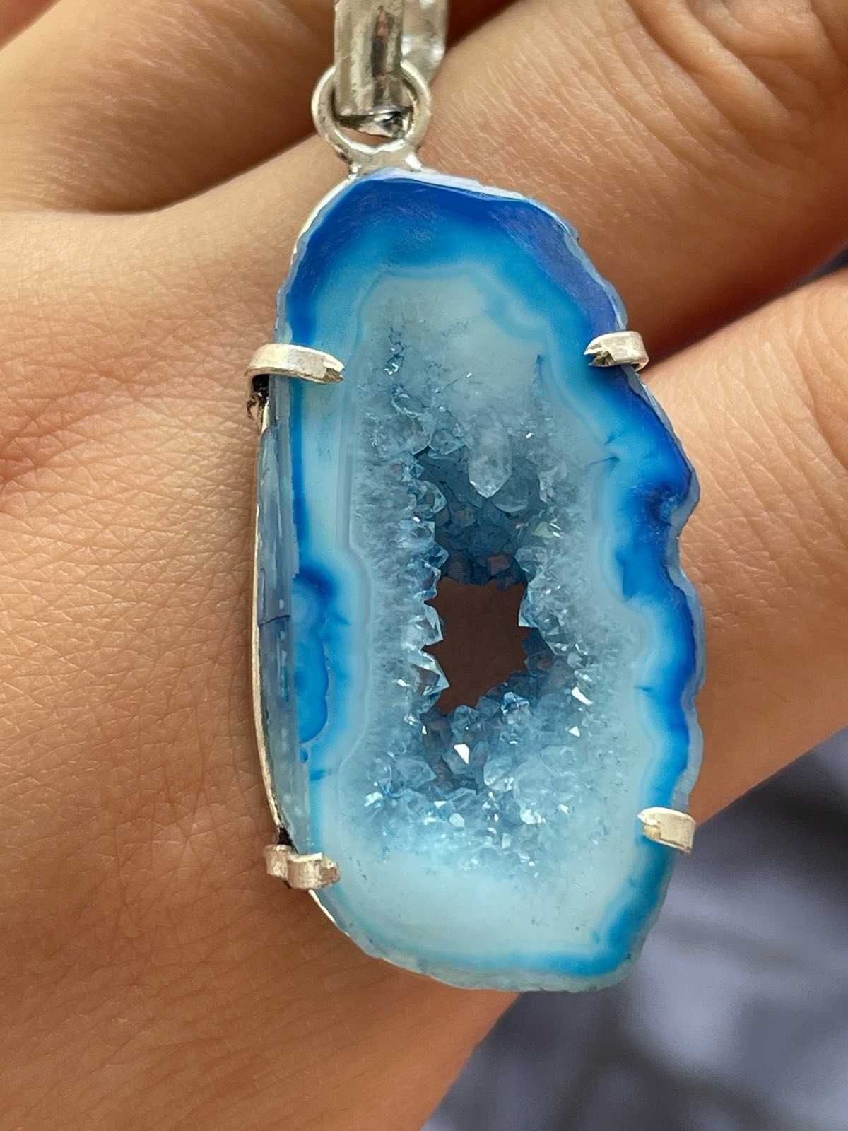 Handmade.Подвеска Agate Druzy покрытая серебром