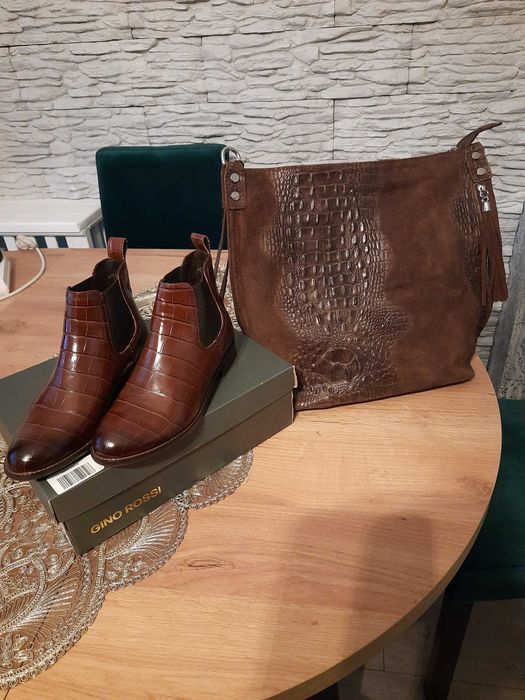 skórzane  botki oraz  torebka