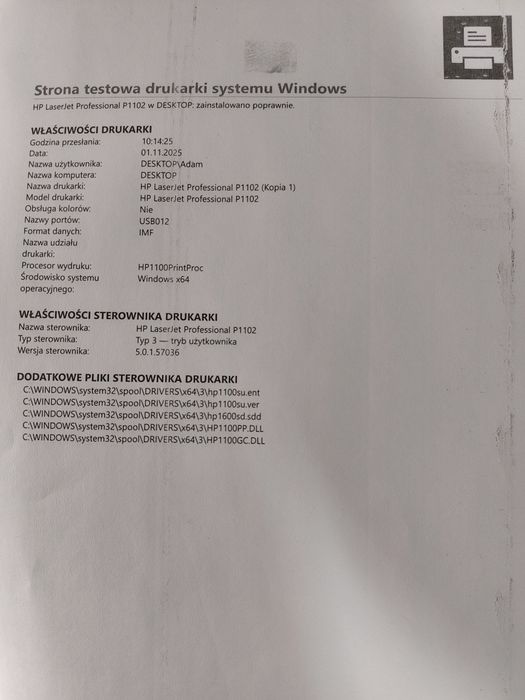 Uszkodzona hp laser jet P1102 okazja wawa