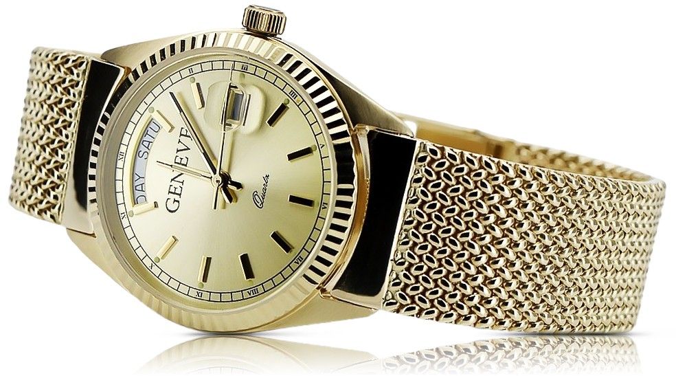 Złoty zegarek z bransoletą męski unisex 14k 585 Geneve mw013ydy&mbw014