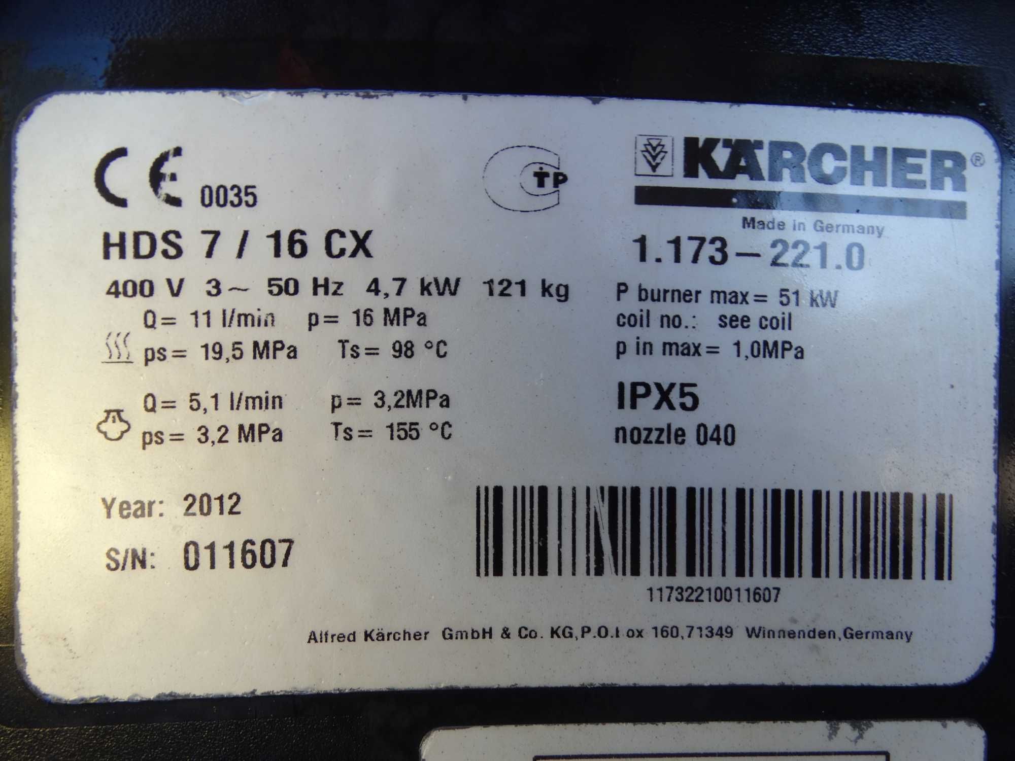Myjka Ciśnieniowa Karcher HDS 7/16 CX *podgrzewanie wody* 6/14 * 9/17