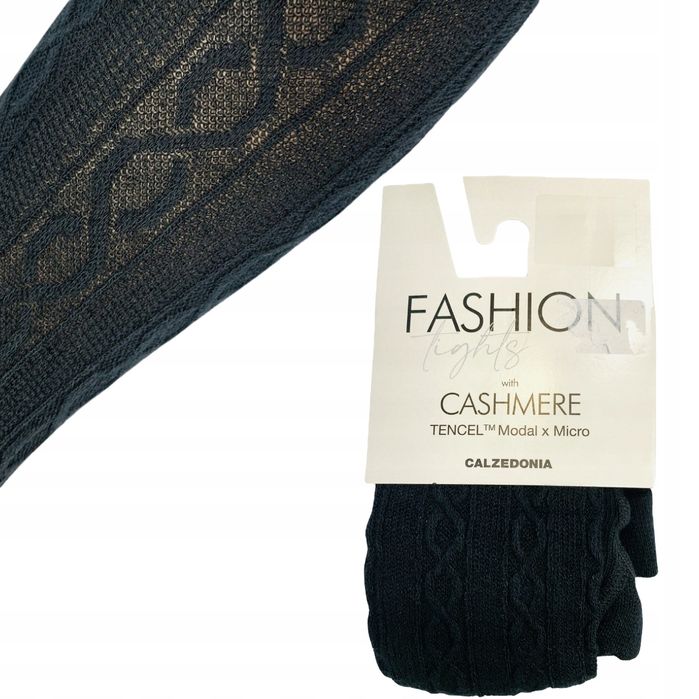 Rajstopy wzorzyste Calzedonia czarne kaszmir MODAL 80 den 3/4 (M/L)