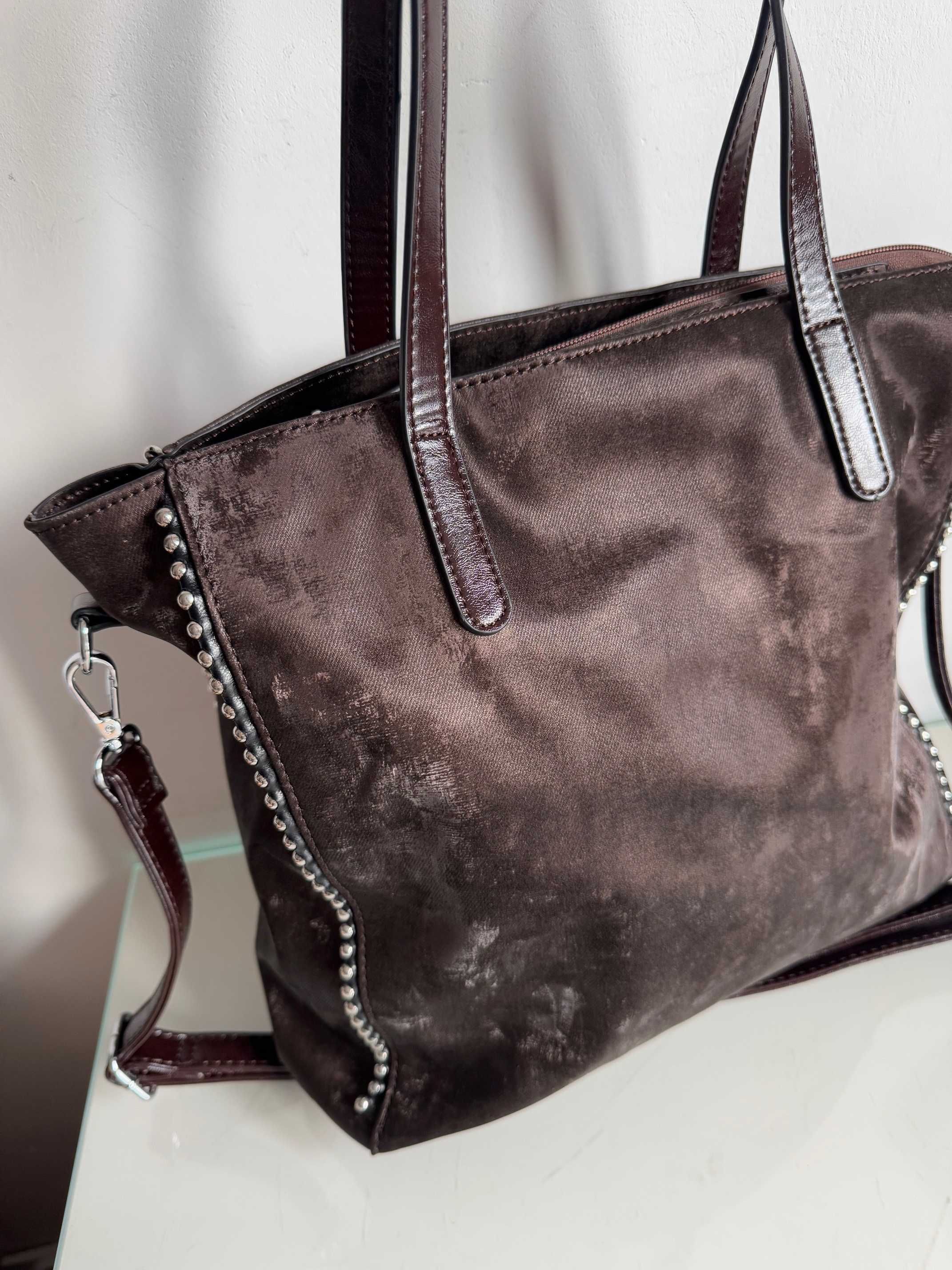 Torebka Ines Delaure torebka shopper brązowa duża miękki materiał
