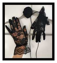 Zestaw: koronkowe rękawiczki + choker z różą (rozm. uniwers) #czarny