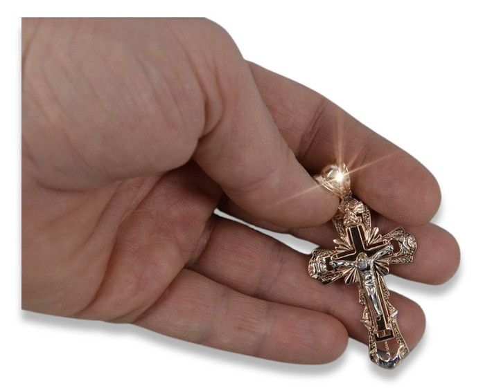 Krzyżyk Prawosławny z różowego złota 14k 585 Gdańsk biżuteria oc010rw