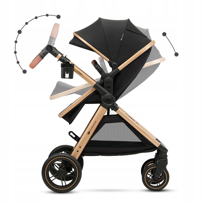 kinderkraft esme wózek wielofunkcyjny 3w1 z fotelikiem mink pro black