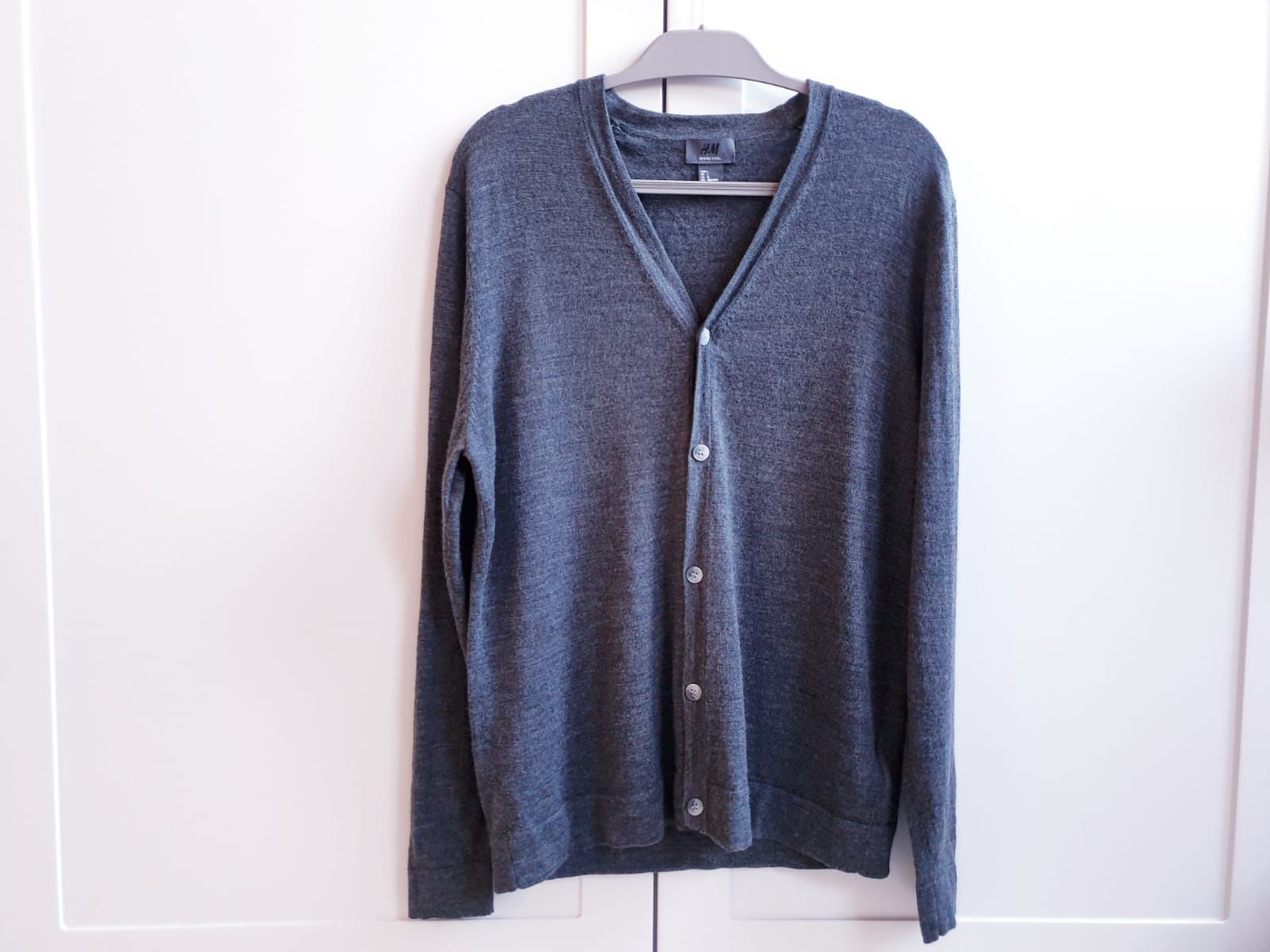 Szary sweter wełniany zapinany męski L H&M wełna merino