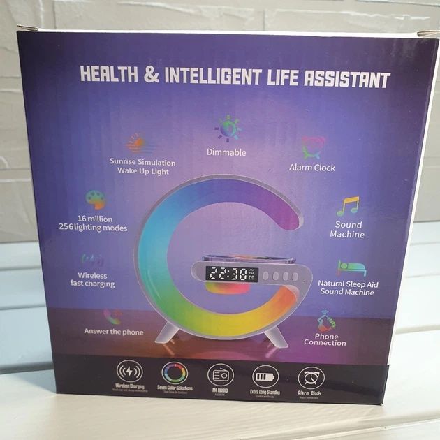 Смарт лампа-нічник G-smart з бездротовою зарядкою, годинником та колон