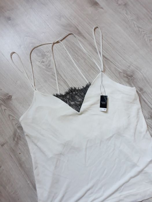 bluzka koszula mgiełka elegancka koronka ecru czerń m 38 next