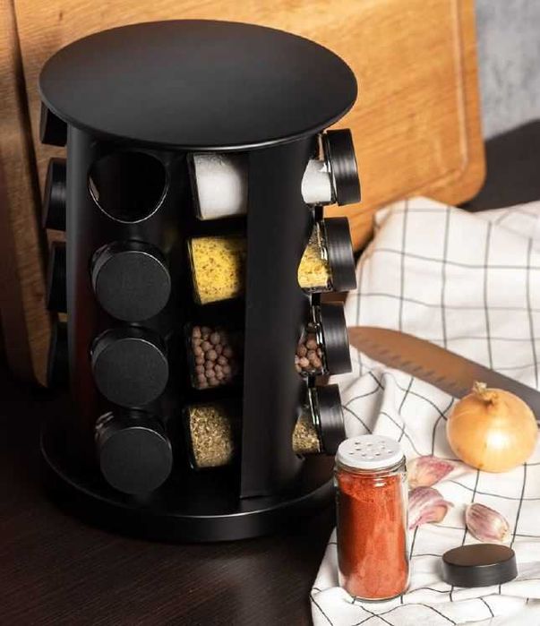 Przyprawnik Stojak obrotowy z pojemnikami na przyprawy 16szt czarny
