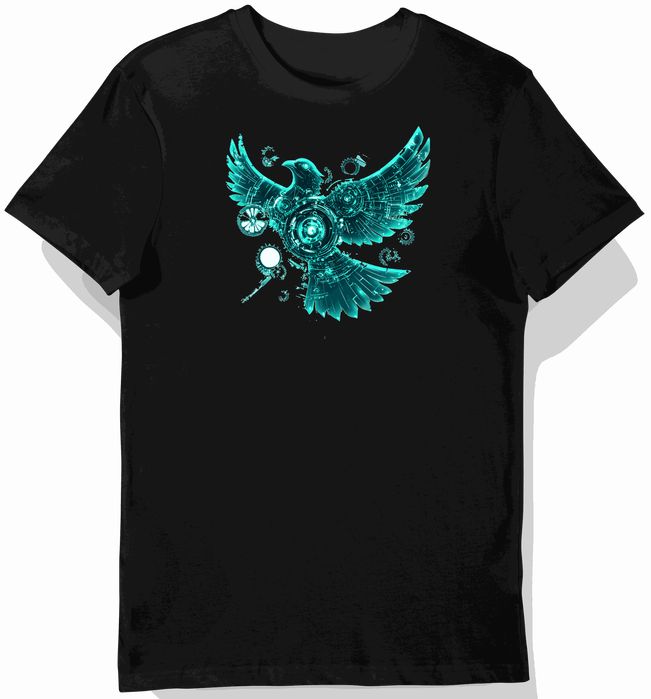 Koszulka męska czarna z motywem ptaków steampunk XL