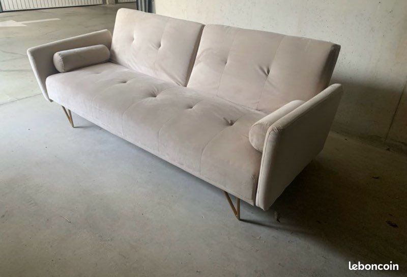 Sofa welurowa używana design rozkładana z funkcją spania transport