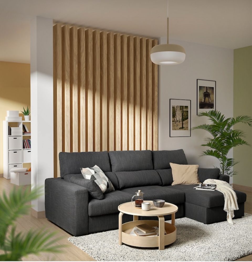 Sofá-cama IKEA cinzento escuro com chaise longue – excelente estado