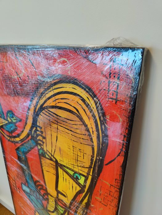 Galeria MARUCII, obraz ręcznie malowany na drewnie, kobieta z kotem