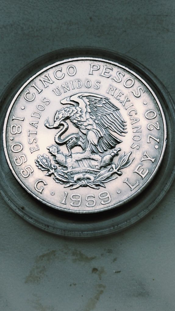 Meksyk 5 Pesos 1959 r Stu lecie urodzin Carranza srebro