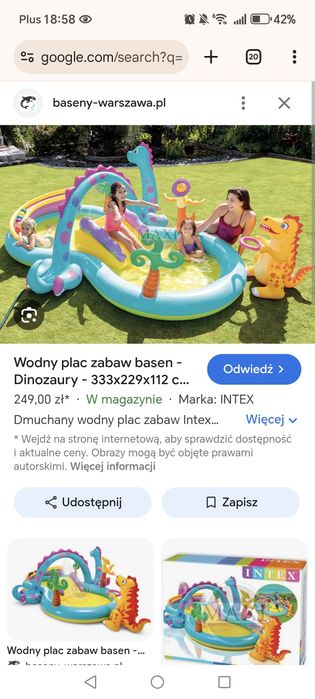 Basen wodny plac zabaw dinozaur intex