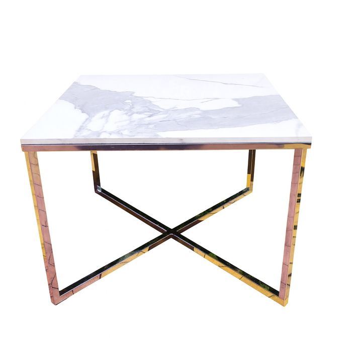 Stolik kawowy ze stali nierdzewnej polerowanej, Spiek MARBLE STATUARIO
