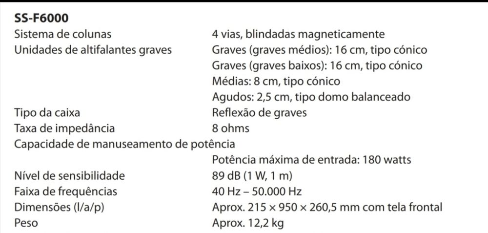 Colunas SONY SS-F6000 4 vias